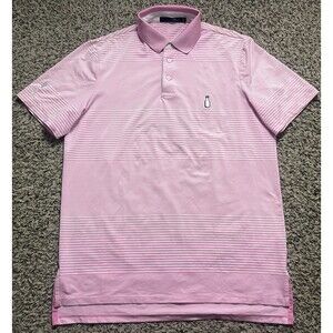 McArthur Golf Club Polo Shirt Mens Medium Pink White Striped RLX Golf